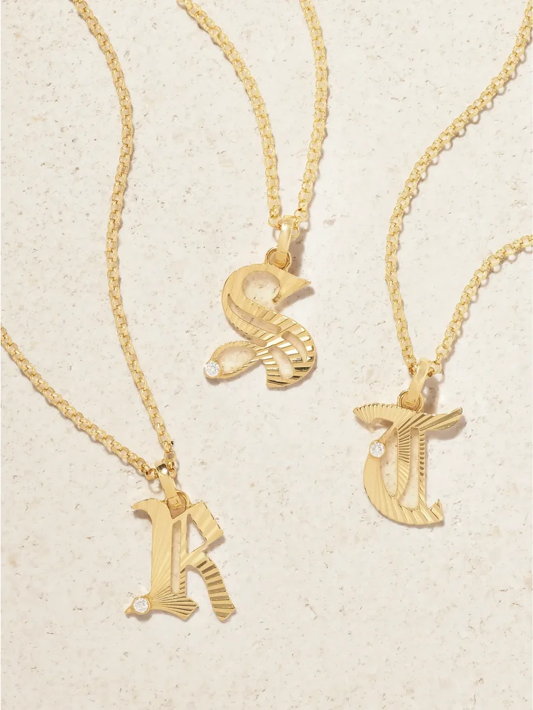 Initials & Numbers medium 18-karat gold diamond pendant