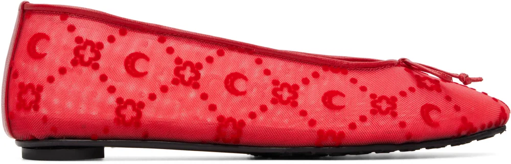 Red Moonogram Mesh Flock Ballerina Flats