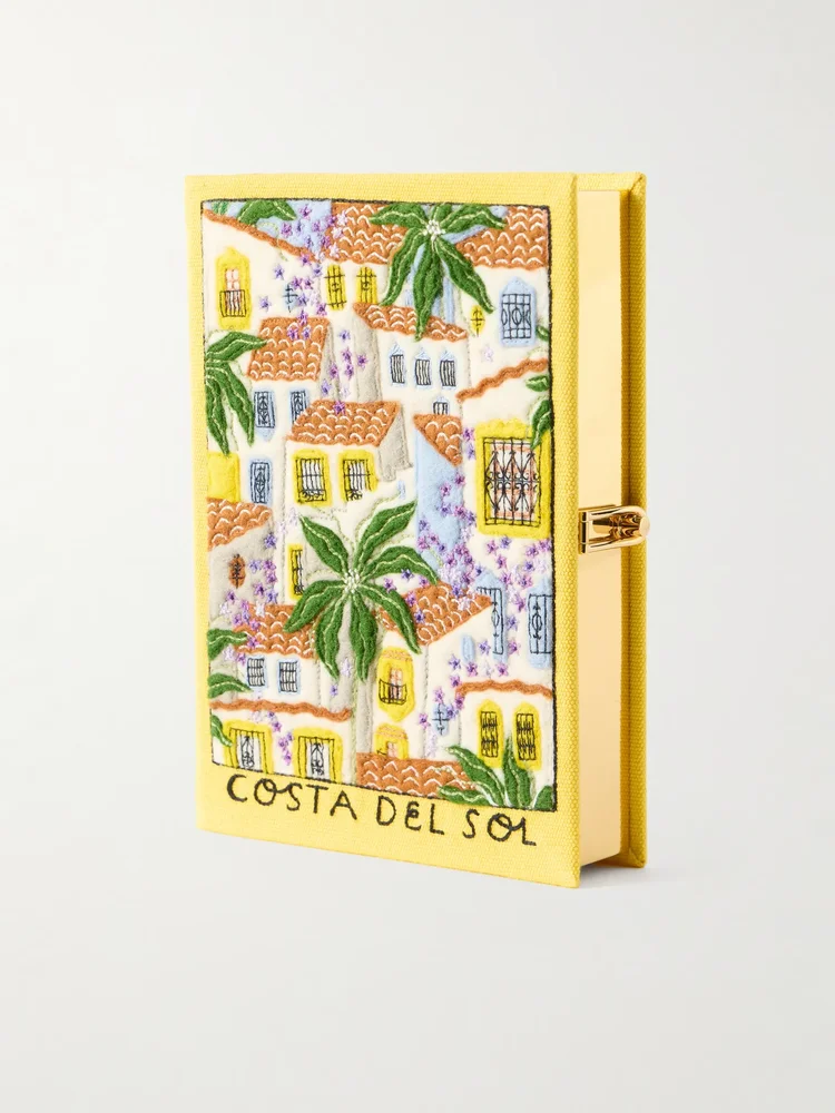 Costa Del Sol appliquéd embroidered canvas clutch