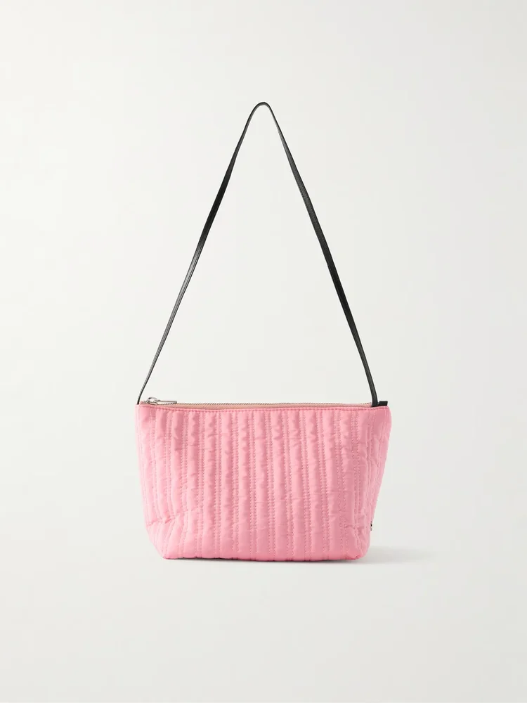Corset leather-trimmed quilted shell shoulder bag