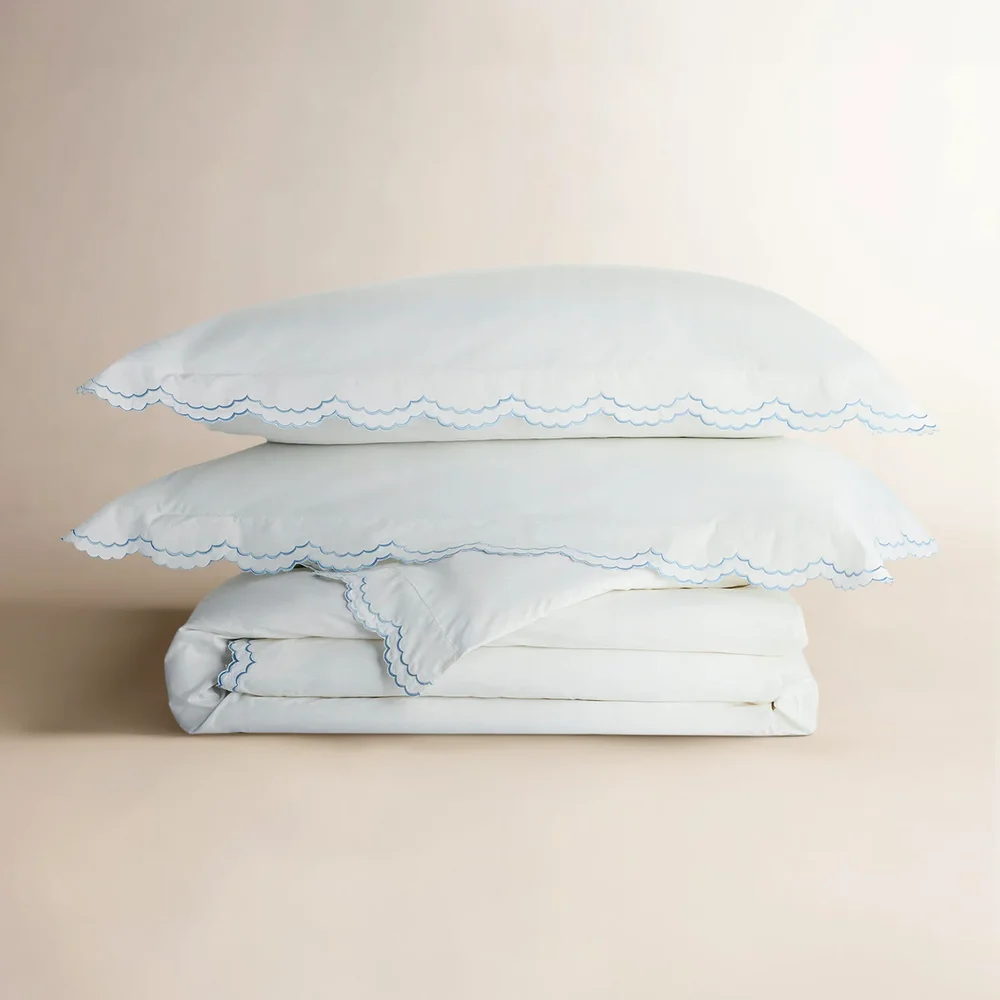 Bara Duvet Cover Set, Queen, Blue/White