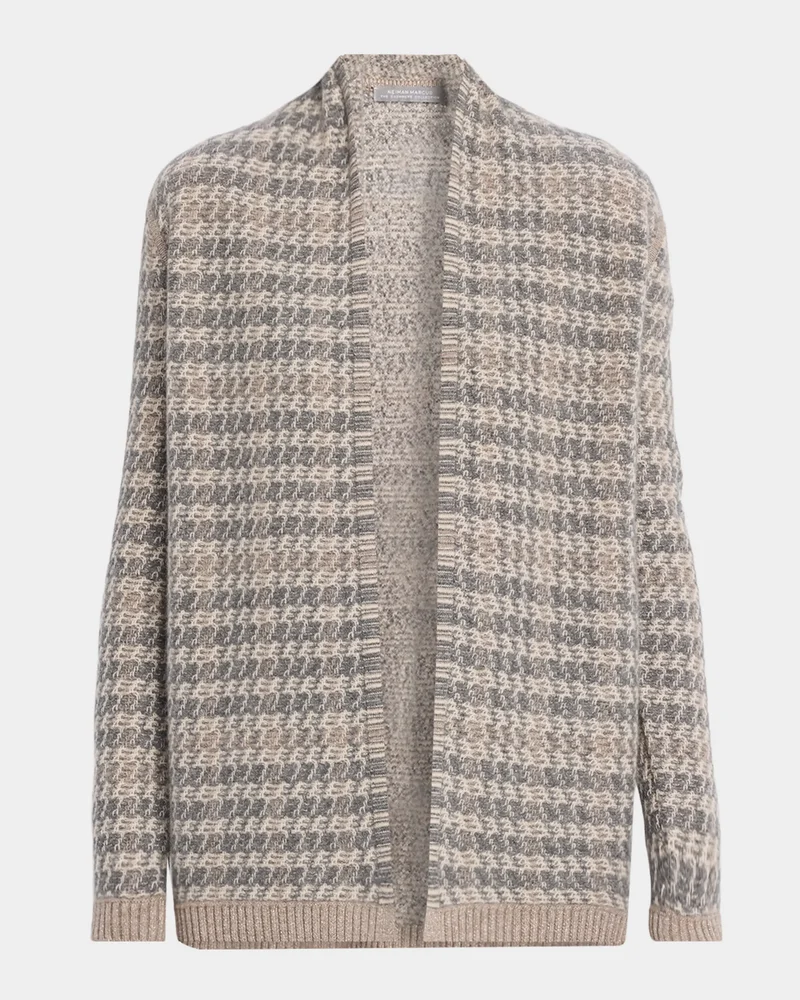 Intarsia-Knit Houndstooth Cashmere Cardigan