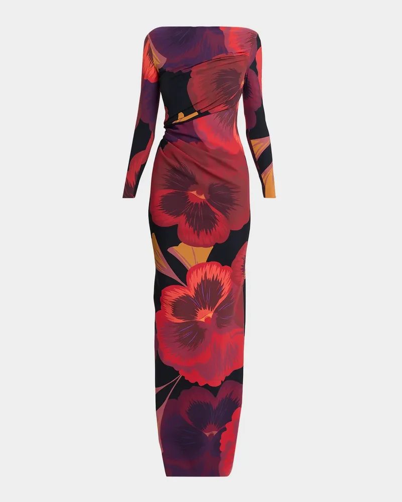 Soleo Floral-Print Column Gown