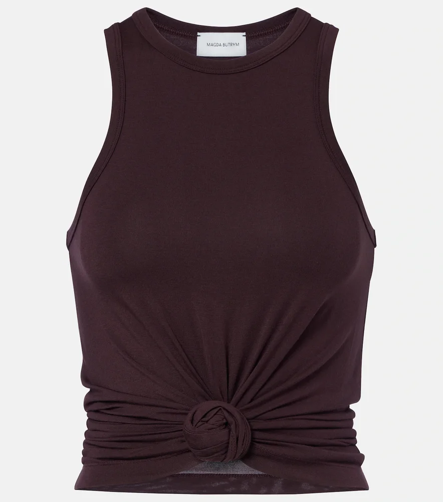 Floral-appliqué cotton-blend tank top