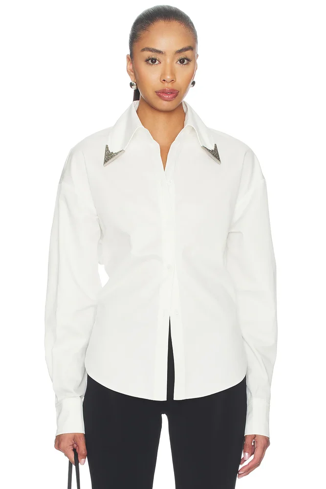 Tie-back Shirt With Metallic Pointed Collar