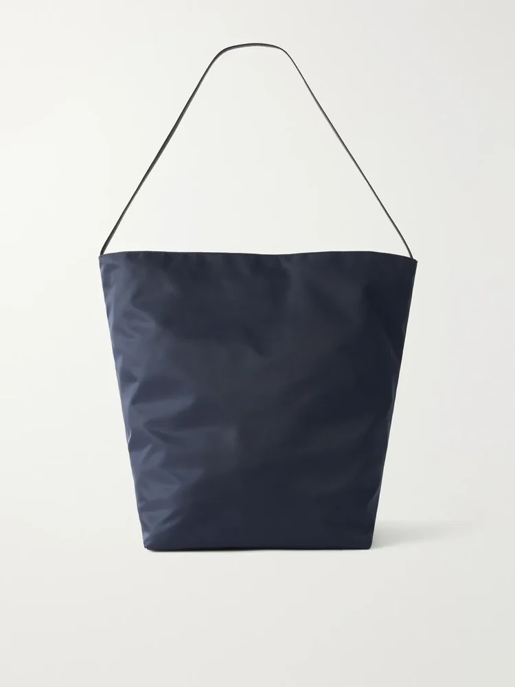 bucket leather trimmed satin shell tote