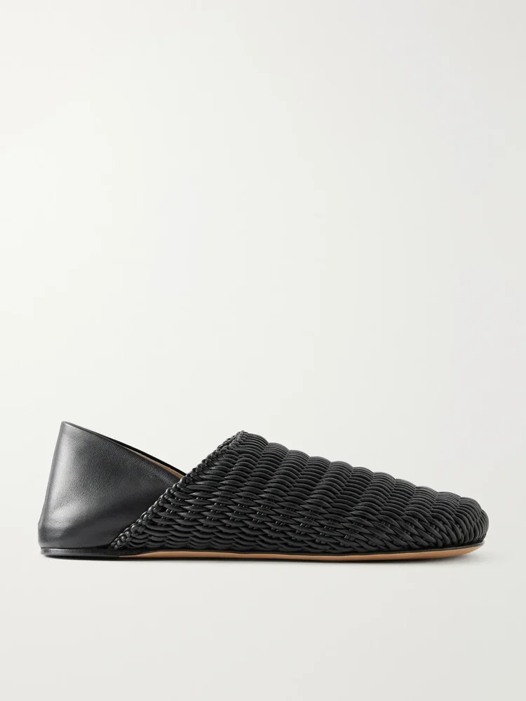 woven leather mules