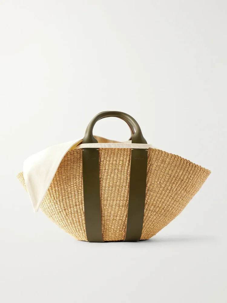 Sophie leather-trimmed raffia tote