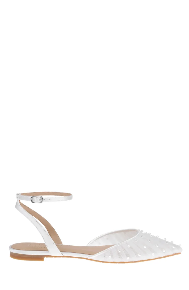 Pearl Tulle Bridal Flats with Handsewn Pearls