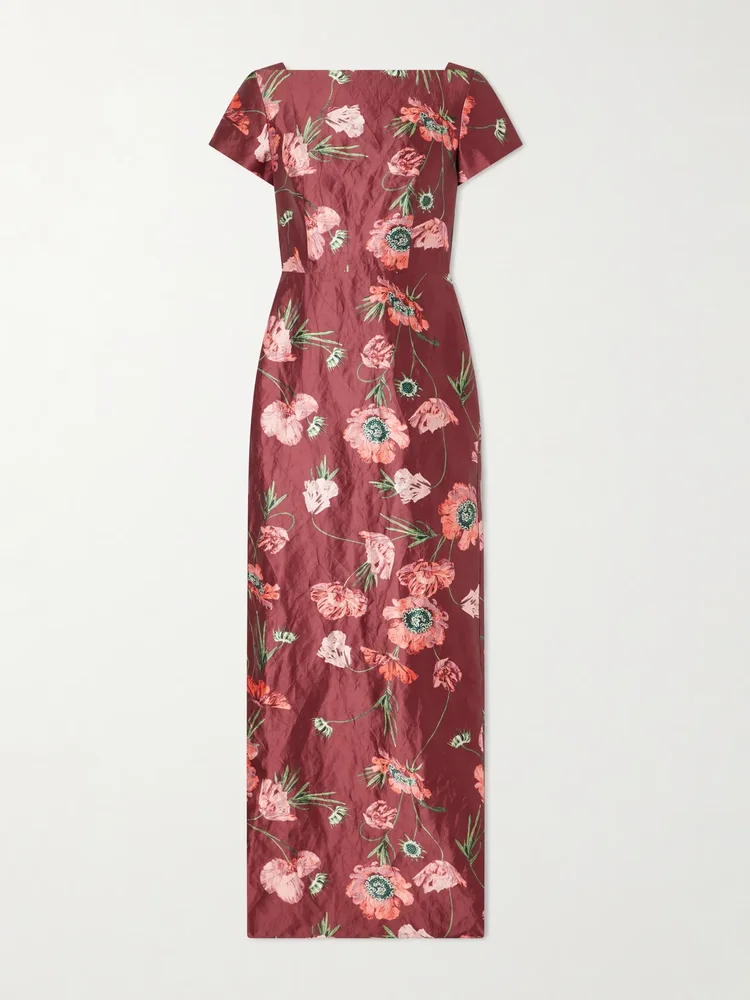 floral print textured satin dress