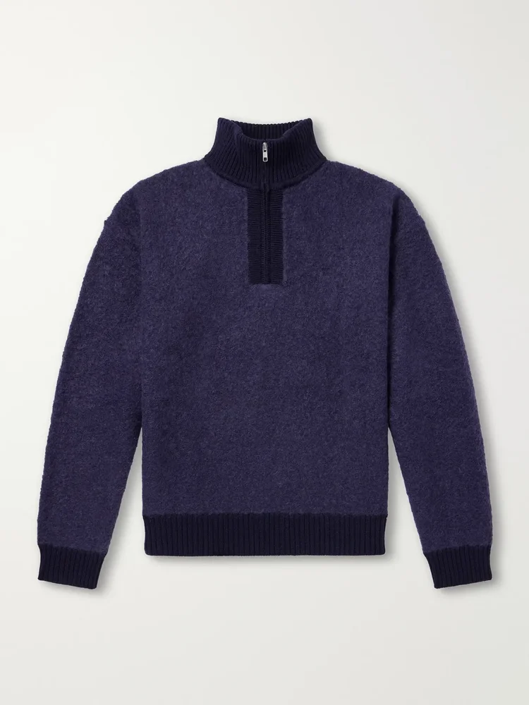 Wool-Blend Felt Half-Zip Sweater