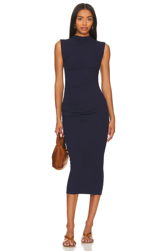 Silk Knit Sleeveless Twist Midi Dress
