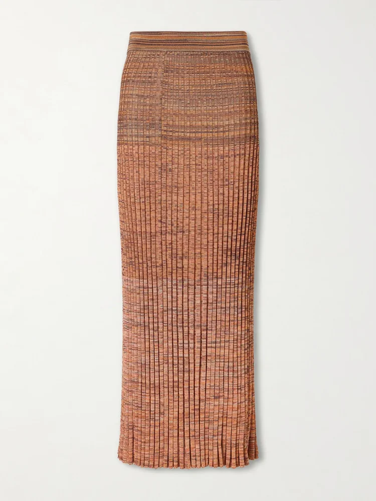 mouline ribbed knit midi skirt
