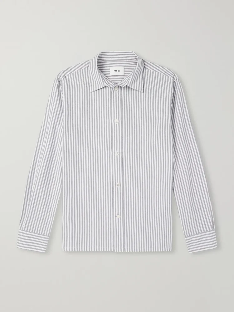Colby 5910 Button-Down Collar Striped Organic-Cotton Oxford Shirt