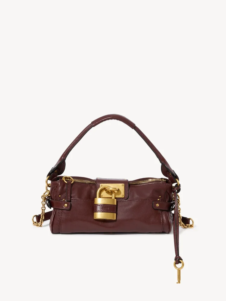 Small Paddington Bag with Strap in Grained Leather, Brown