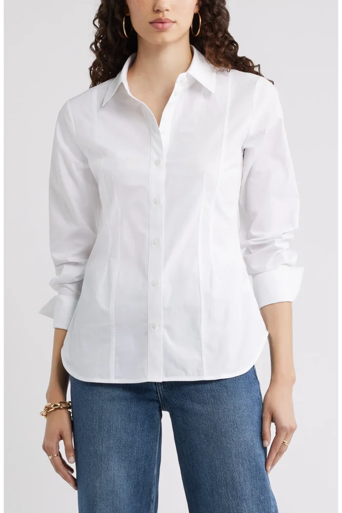 Poplin Waisted Button Down Shirt