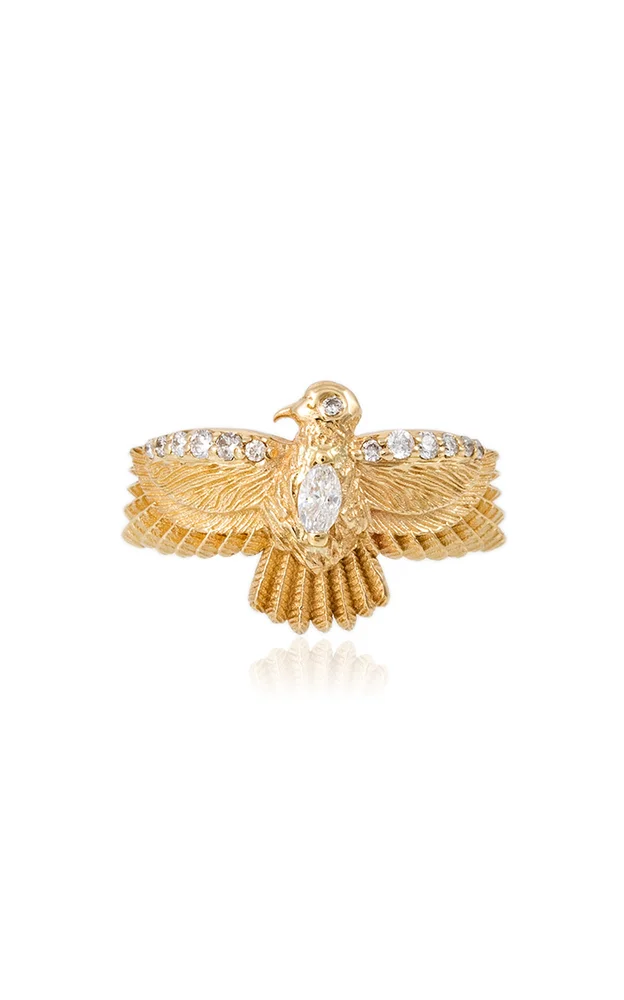 14k Yellow Gold Small Pave Marquise Dia Center Thunderbird Ring
