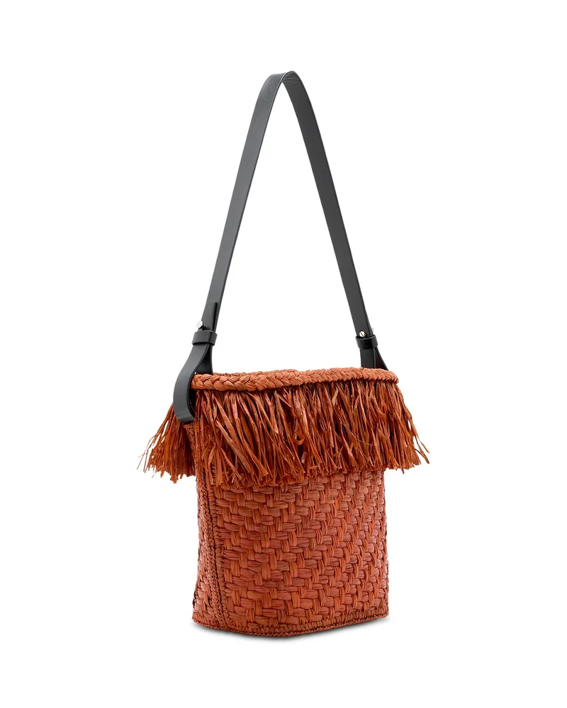 Small Fringed Raffia Bucket Bag