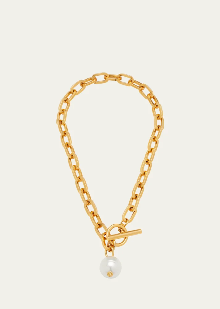 Gold Chain Toggle Necklace with Pearly Drop