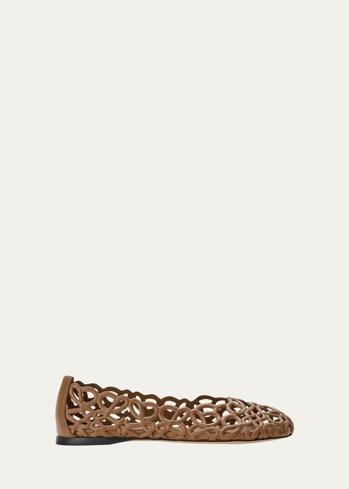 Petal Anagram Leather Ballerina Flats