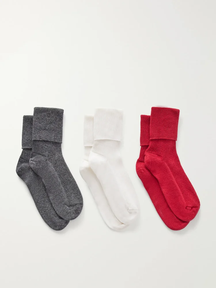 Set of three ribbed cashmere-blend socks