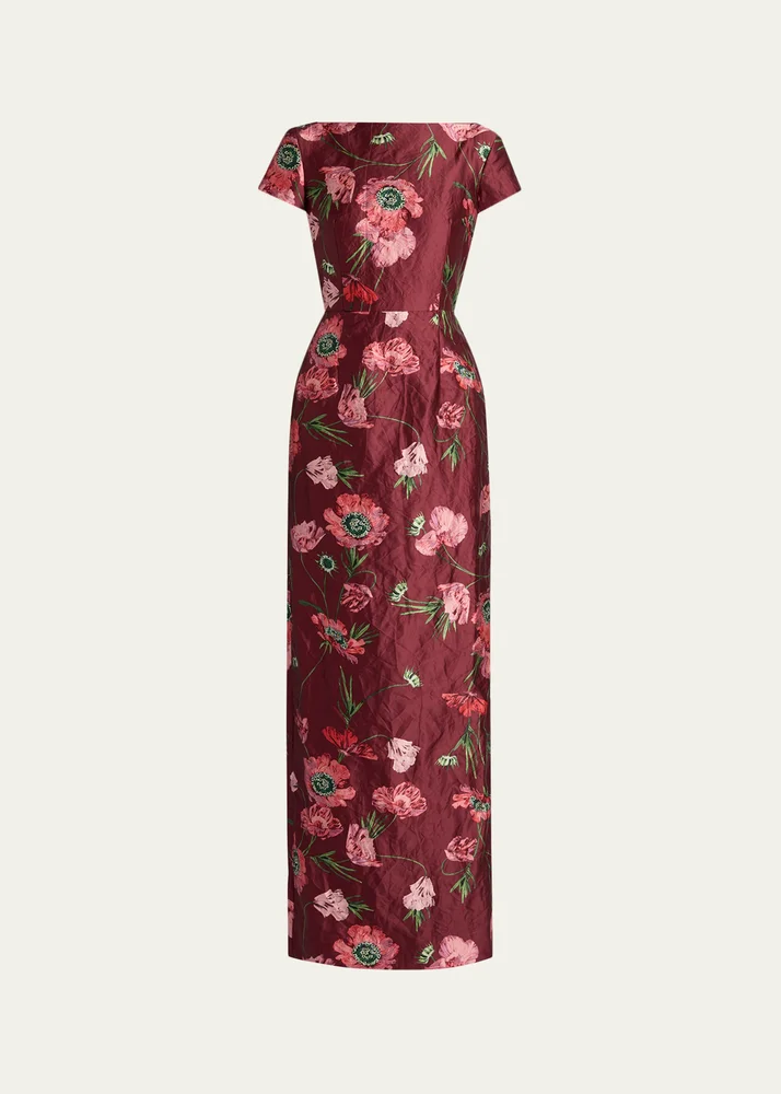 Floral Textured Satin Tailored Midi Dress