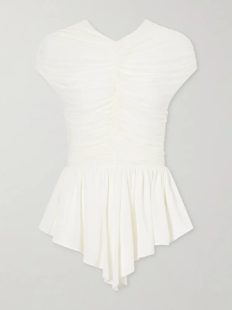 Gabor ruched ruffled stretch-jersey blouse