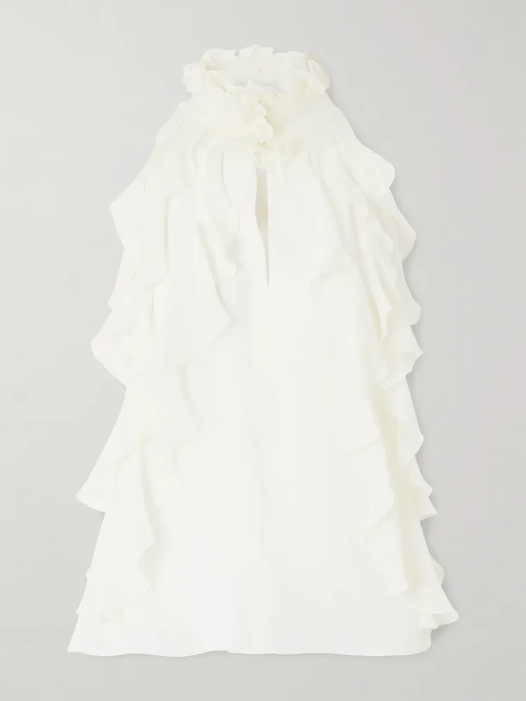 Ruffled cutout silk-georgette top