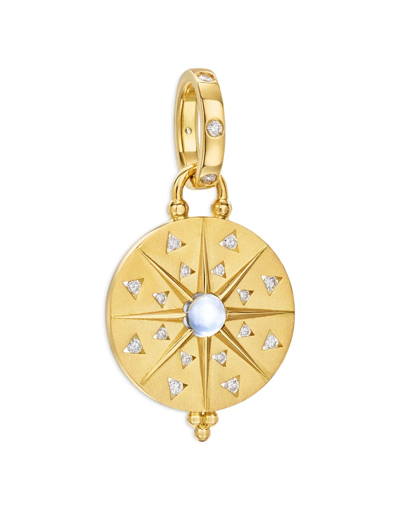 18K Yellow Gold Celestial Blue Moonstone & Diamond Sole Mandala Small Charm Pendant