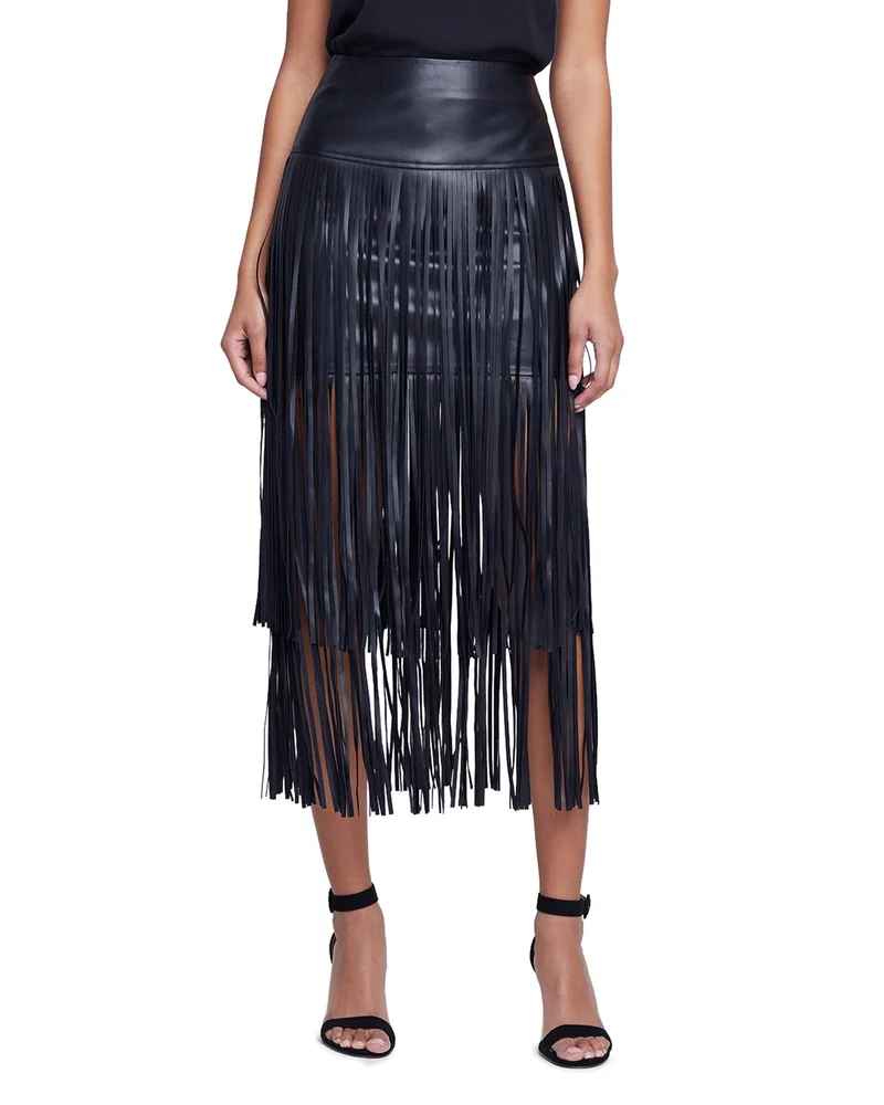 Karolina Tiered Fringe Midi Skirt