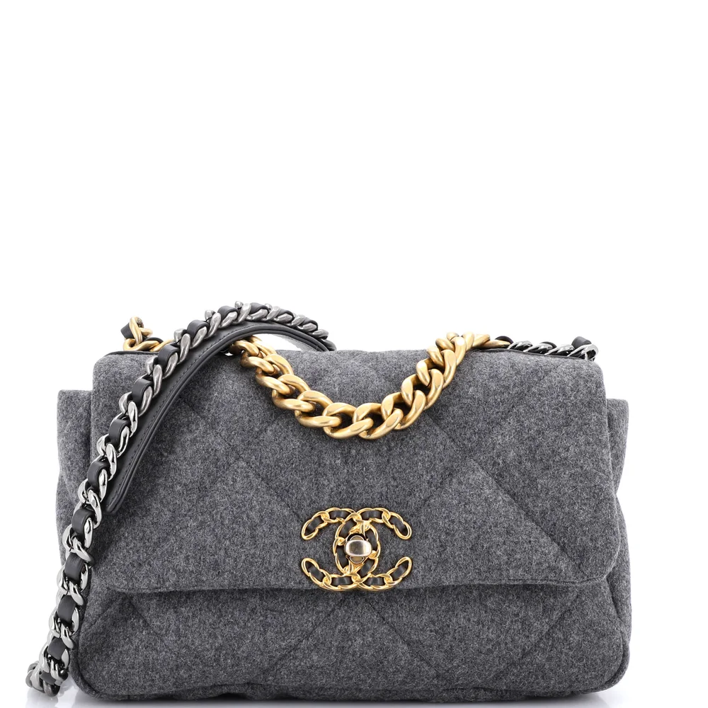 Pre-Owned Chanel 19 Flap Bag Quilted Wool Medium