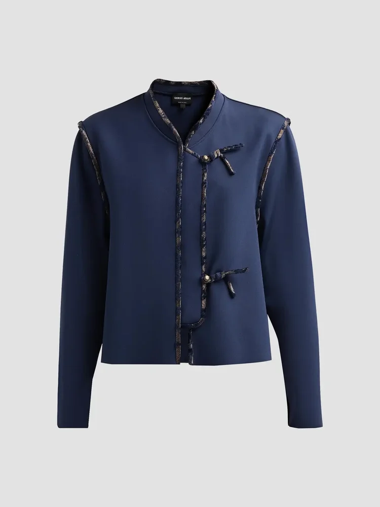 Brocade-Trim Stretch-Nylon Jacket