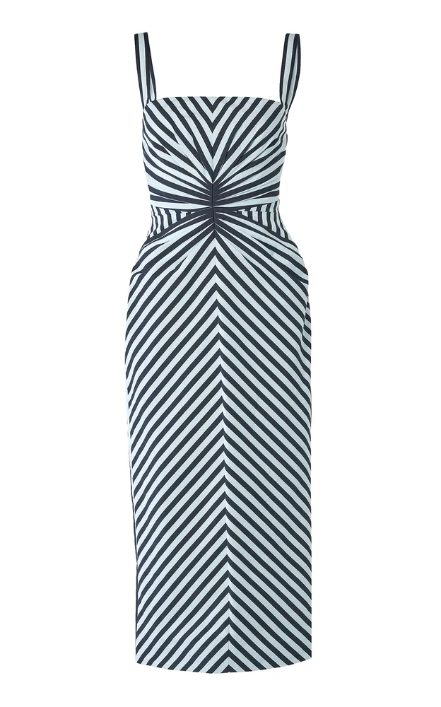 Ruched Cotton-Blend Stripe Pencil Dress