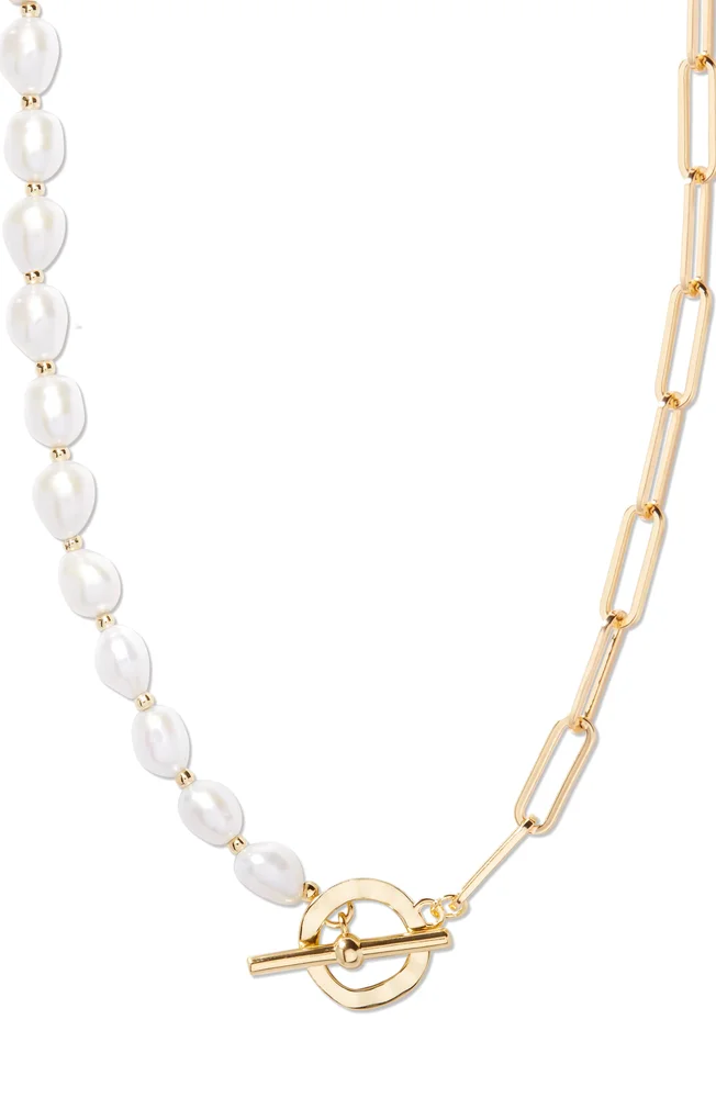 Olive Baroque Freshwater Pearl & Paper Clip Chain Necklace