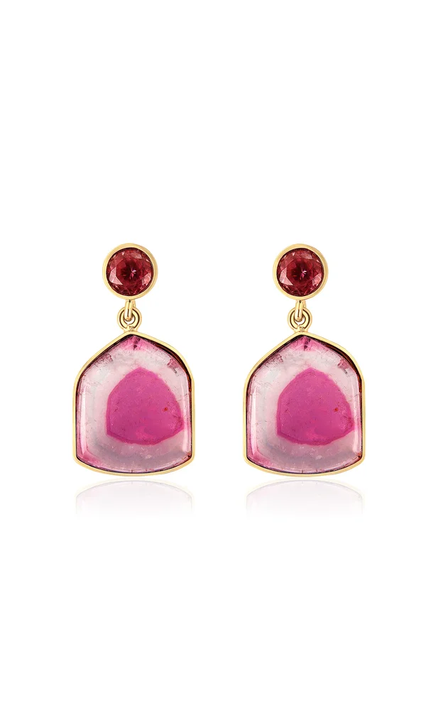 Pink Tourmaline Slice Earrings