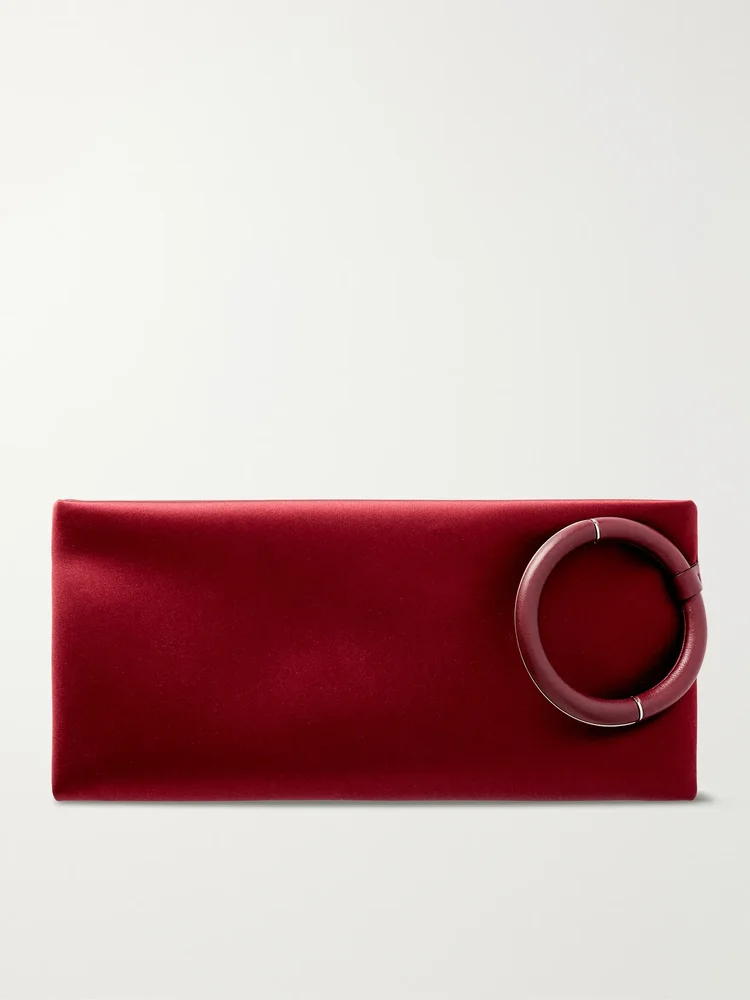 Aura leather-trimmed satin clutch