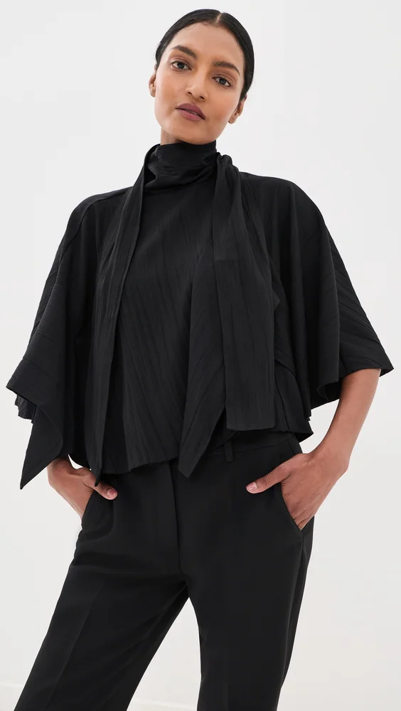 Creased Acetate Drape Cape Tie Top