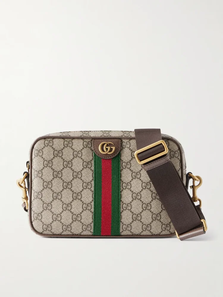 Gucci Ophidia leather-trimmed coated canvas-jacquard shoulder bag