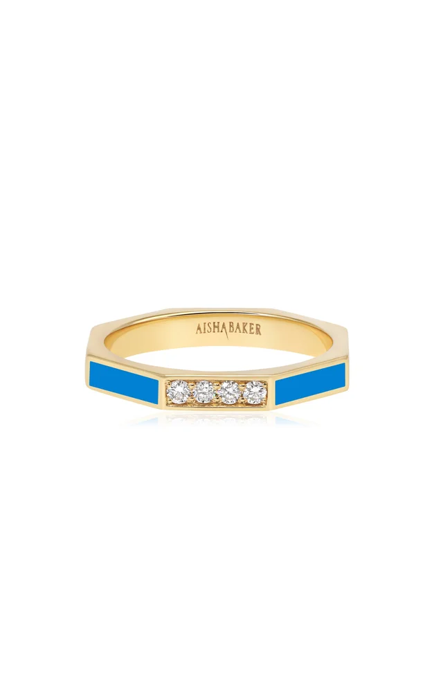 Fingers Crossed Blue 18K Yellow Gold Diamond And Enamel Ring