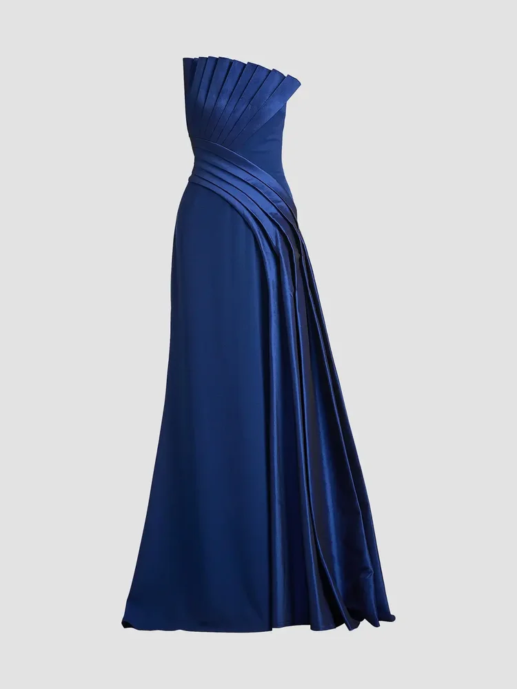 Belair Draped Taffeta & Crepe Strapless Gown