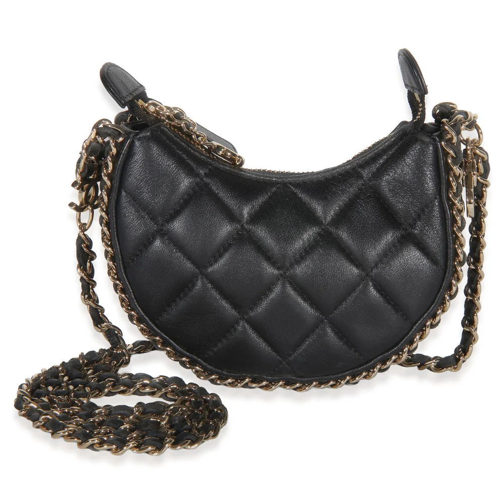 Chanel Black Quilted Lambskin CC Chain Around Mini Moon Hobo Crossbody