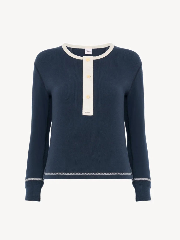 Fitted Henley shirt in cotton jersey