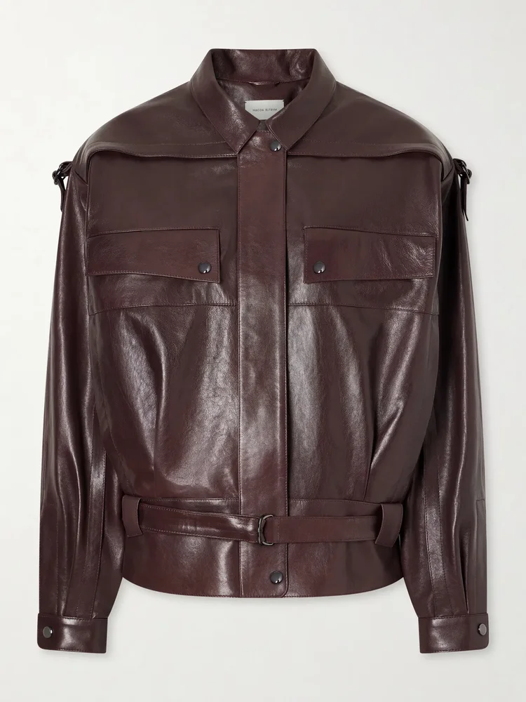 Belted leather biker jacket