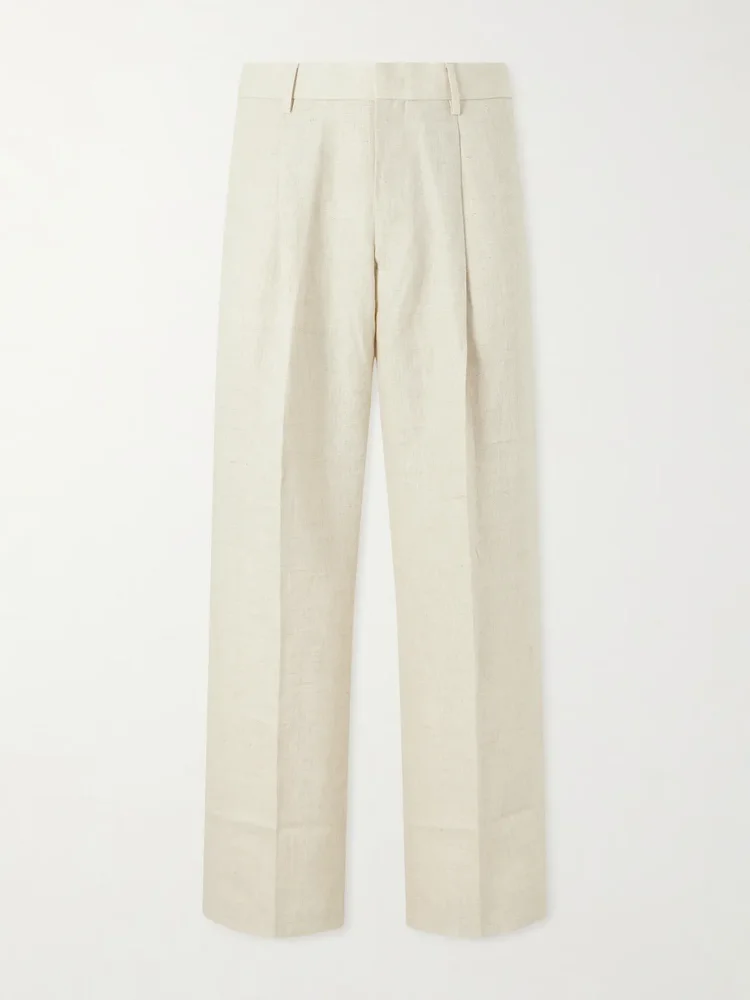 Kay 1454 Straight-Leg Pleated Linen Trousers