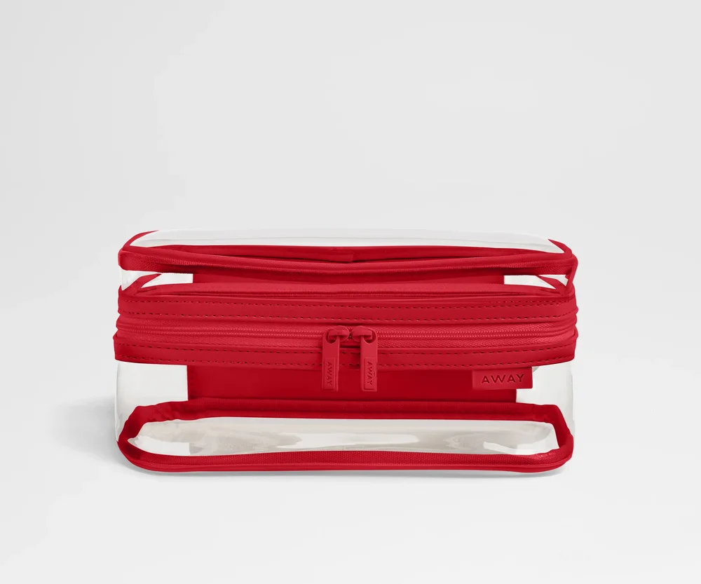 Clear Toiletry Bag in Cherry Red