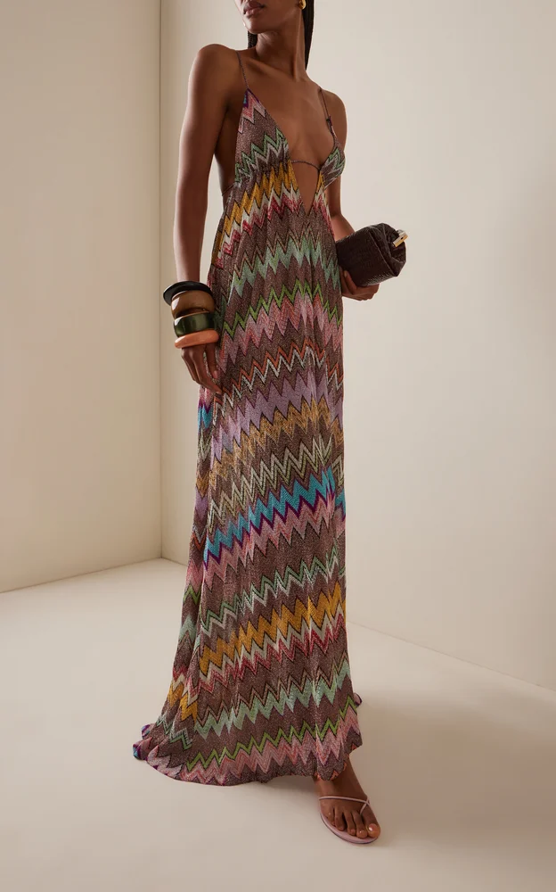 Metallic-Knit Maxi Cover-Up Dress