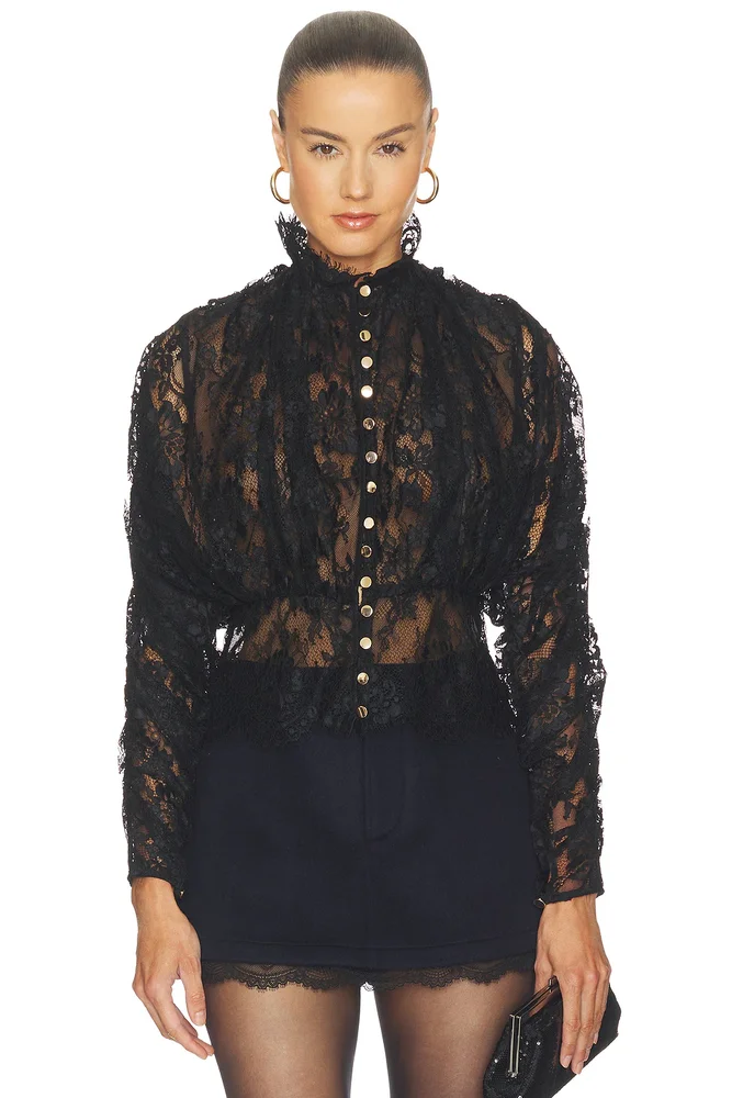 Black Lace High Neck Blouse