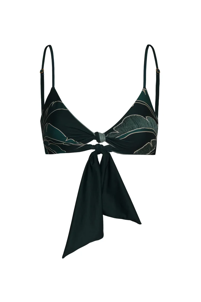 Pacifico Hand Embroidered Top / Aquamarine Palms - Metallic Mint
