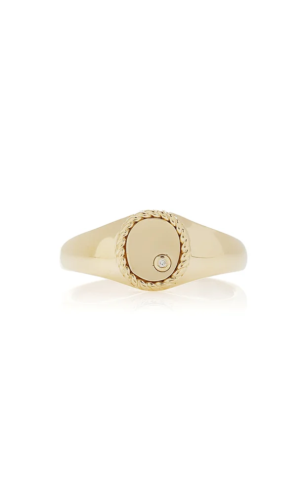 9K Yellow Gold Signet Diamond Ring