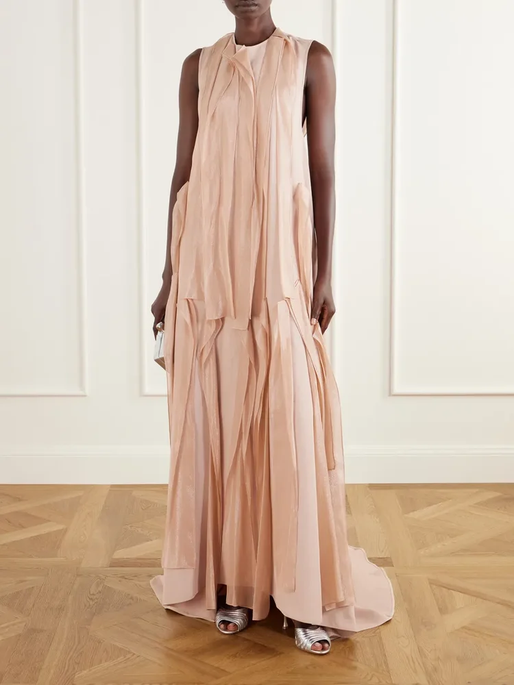 Beseech draped pleated crepe and satin gown